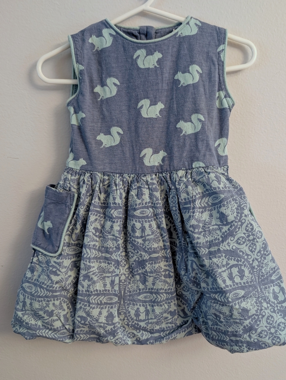 Girls Sleeveless Blue Squirrel Print Dress - 18mo -  Handmade